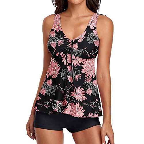 Tankini Damen Bauchweg, Zweiteilig Badeanzug, Push up Bademoden, High Waist Beachwear, Sommer Elegant Badeanzüge, Strand Schwimmanzug Swimsuits, Tankini Oberteil mit Badeshorts Bikini Sportlich von YULONGESS