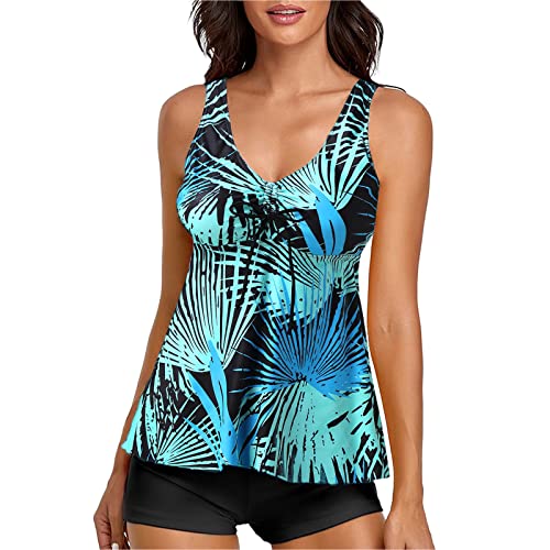 Tankinis für Damen, Bauchweg Tankini Set, Push up Bademoden, Zweiteilig Badeanzug, Tankini Oberteil mit Badeshorts, Sommer Badeanzüge, Strand Schwimmanzug, Swimsuits, Bikini Tank Top und Shorts von YULONGESS