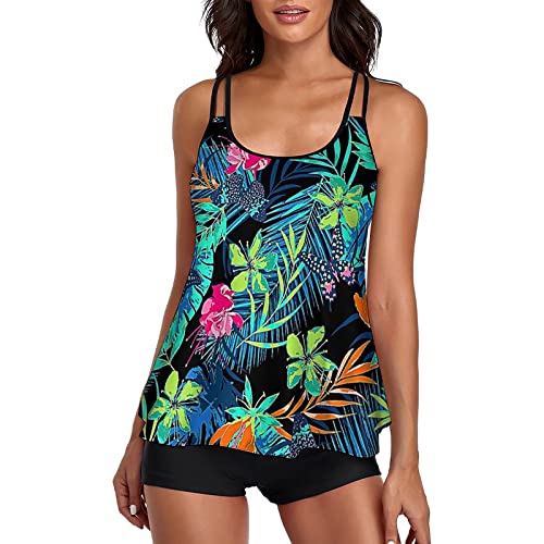 Tankinis für Damen, Bauchweg Tankini Set, Push up Bademoden, Zweiteilig Badeanzug, Tankini Oberteil mit Badeshorts, Sommer Badeanzüge, Strand Schwimmanzug, Swimsuits, Bikini Tank Top und Shorts von YULONGESS