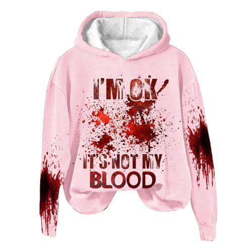 YULONGESS I'm Ok It's Not My Blood Damen Bedrucktes, Lässiges Langarm-Sweatshirt, Weiches Bedrucktes Hemd, Damen-Winter-Sweatshirt-Oberteil Y2k Hoodies Warme Sweatjacke Halloween Kostüm Kapuzenjacke von YULONGESS