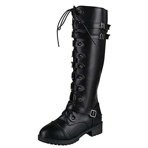 YULONGESS Schwarze Schnürstiefel Damen Plateau Elegant Hoher Damenschuhe Schwarz Elegant Flacher Zipper Plateau-Klobige Schuhe Thermostiefel Wollsockenschuhe Rutschfest Wasserdicht von YULONGESS