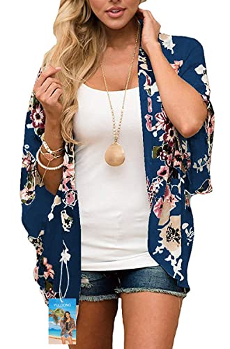 YULOONG Damenmode Bademode Vertuschung Chiffon Blumendruck Kimono Lose Schal Strickjacke Sommer Bluse Bademode Capes, Marine, XXL YULOONG Damenmode Bademode Vertuschung Chiffon Blumendruck Kimono Lose Schal Strickjacke Sommer Bluse Bademode Capes, Marine, XXL von YULOONG
