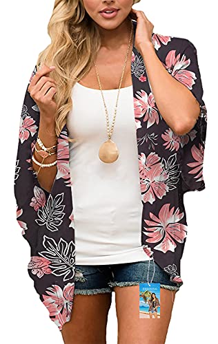 YULOONG Damenmode Bademode Vertuschung Chiffon Blumendruck Kimono Lose Schal Strickjacke Sommer Bluse Bademode Capes,Schwarz D,XXL YULOONG Damenmode Bademode Vertuschung Chiffon Blumendruck Kimono Lose Schal Strickjacke Sommer Bluse Bademode Capes,Schwarz D,XXL von YULOONG