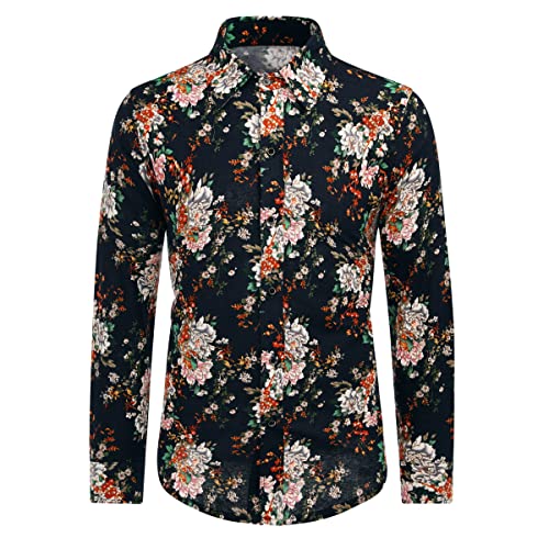 Allthemen Herren Blumen Hemden Leinen Bunte Hemd Langarmhemd Muster Paisley Freizeitshemd Langarm Casual Shirt Farbe 9 M von Allthemen