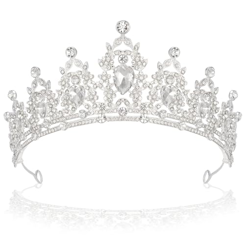 Tiara Kristallkrone,Kristall Tiara Damen,Krone Damen Tiara,Krone Hochzeit,Wedding Crown for Bride,Birthday Krone,Diademe für Damen,Prinzessin Kronekrone,Damenkrone Geburtstag Partys (Silber) von YUNHENTONG