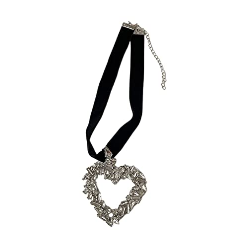 YUNNESS Schwarze Halskette mit Herz-Anhänger, Vintage-Stil, große Strass-Halsband, für Frauen und Mädchen, Abschlussball-Party-Geschenke, 38cm+7cm extension chain, Metall von YUNNESS
