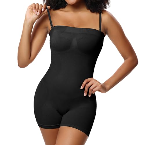 YUROUCIO Body Shaper Damen Bauchweg Shapewear Schulterfrei Bodysuit Formend Bandeau Shape Body Top Einteiler Slim Fit Trägerlos Romper Miederbody mit Abnehmbar Träger Bodyshaper Kurz Jumpsuit von YUROUCIO