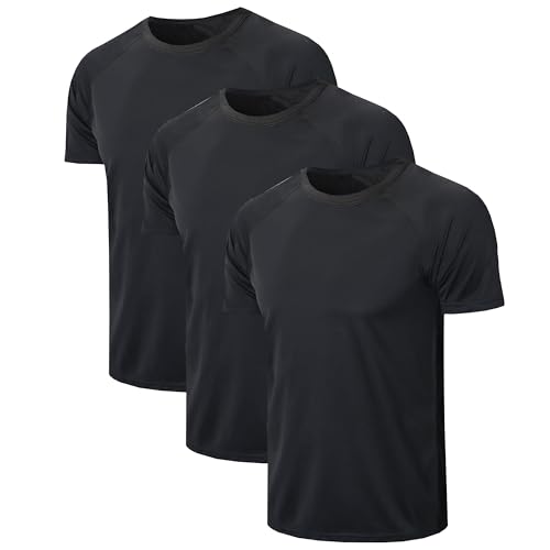 YUSHOW 3er Pack Sport Tshirts Herren Funktionsshirt Schnelltrocknend Mesh Atmungsaktive Sportshirt Kurzarm Trainingsshirt Fitness Laufshirt t Shirts Männer,Schwarz(3er Pack),M von YUSHOW