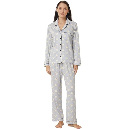 YUSHOW Schlafanzug Damen Lang Zweiteiliger Herz-Print Button Down Shirt Pyjamahose Comfy Soft Nachtwäsche Frauen Pyjamas YUSHOW Schlafanzug Damen Lang Zweiteiliger Herz-Print Button Down Shirt Pyjamahose Comfy Soft Nachtwäsche Frauen Pyjamas von YUSHOW