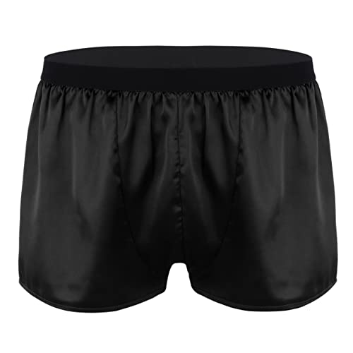 YUUMIN Herren Seide Schlafshorts Bermuda Schlafanzughose Schlafanzug Kurz Weich Pyjama Bottoms Unterhosen Retroshorts Loungewear Sommer Schwarz M von YUUMIN