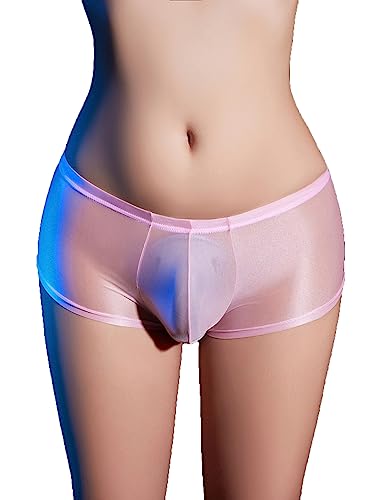 YUUMIN Herren Unterhose Glatt Glossy Slip Mit Ausbuchtung Pouch Männer Boxershorts Halb Transparent Unterwäsche Dessous Reizwäsche Rosa A Einheitsgröße von YUUMIN