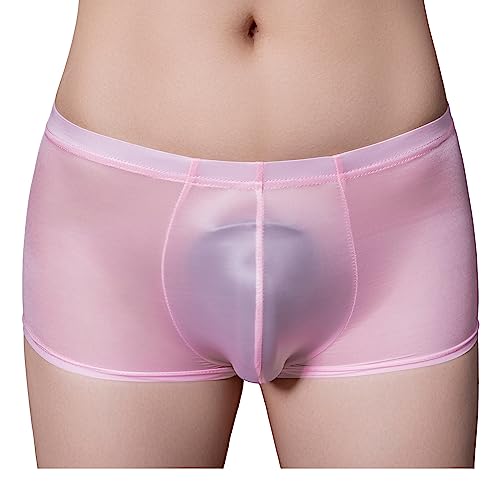 YUUMIN Herren Unterhose Glatt Glossy Slip Mit Ausbuchtung Pouch Männer Boxershorts Halb Transparent Unterwäsche Dessous Reizwäsche Type B Rosa Einheitsgröße von YUUMIN