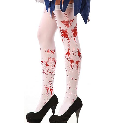 Halloween-Kostümstrumpf, Hohe Socken, 1 Paar Blutstrümpfe, Damen-Mädchen-Overknee-Strümpfe, Realistische, Blutige, Fleckige Hohe Lange Overknee-Socken für Halloween-Cosplay-Kostüme von YUYTE