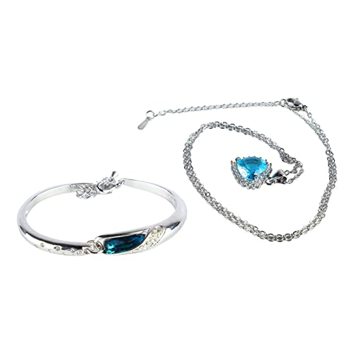 YUYTE Blaues -Armband-Halsketten-Set, Galvanisierter Platinimitat-Schmuck mit Großen Strasssteinen von YUYTE