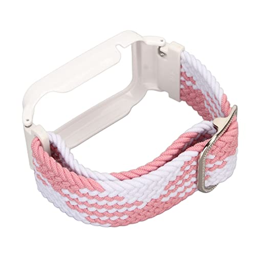 YUYTE Geflochtenes Uhrenarmband aus Stretch-Nylon, Verstellbar, Leicht und Kompakt mit P, mit Schützender Stoßstangenhülle, Zubehör, Passend für Mi Band 7 Pro (Rosa Weiß mit weißem von YUYTE