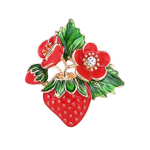 Brosche Vintage Öl-Tropfen-Erdbeerbrosche-Legierungs-Frucht-Brosche-Art- Weiseeinfache Kleidungsnadel Grüne Haarbrosche (Red, One Size) von YWJewly