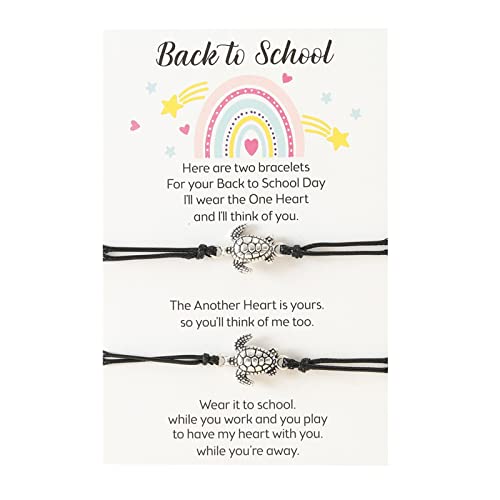 Bunte Armbänder Damen 2 STÜCKE Schildkrötenarmband Zurück zur Schule Geschenkarmband Plus Karte Zurück zur Schule Geschenke Armbandset für 2 Erster Schultag Armband Armbanduhr Mit (Black, One Size) von YWJewly