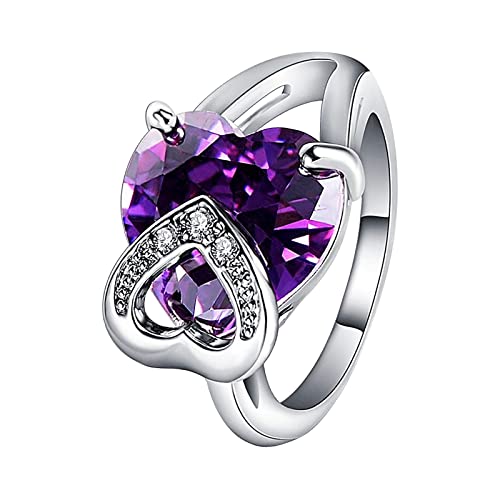 Damen-Eheringe and geschnittenem Zirkon Herzförmiger Farbe Edelstein Zirkon Kristall Micro Setting Ring Schmuck Geburtstag Vorschlag Geschenk Braut Ringe compatible with Machen Set (B, One Size) von YWJewly