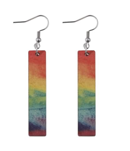 Damenschmuck Regenbogen-Farbverlauf-Ölgemälde-Ohrringe, geometrische Streifen-Ohrringe, doppelseitige Holzohrringe, Geschenk Klipp Ohrringe Kinder Set (Watermelon Red, One Size) von YWJewly