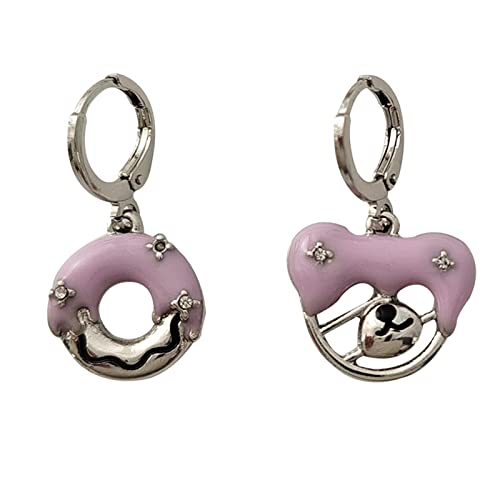 Der Ohrring Originelles Design, ausgehöhlte, asymmetrische Donut-Ohrringe mit lila Tropfen-Öl-Ohrringen, eingesetzte Ohrringe für Frauen Mädchen Ohrringe Clips Creolen (Purple, 7x5x1cm) von YWJewly