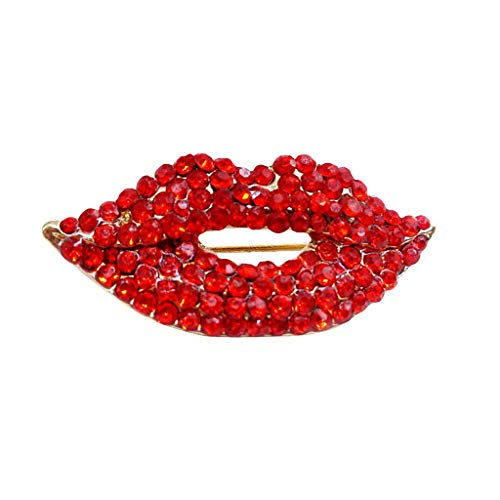 Ein Geschenk für Mütter Sexy Modeschmuck Clip Lippe Frauen Strass Mund Brosche Red Pin Brosche Behring Schmuck (Red, One Size) von YWJewly