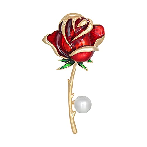 Elegante Geburtstagsgeschenke zu Weihnachten Rosenbrosche, hochwertige, vielseitige Mantelbrosche, Vintage-Legierung, Öltropfen-Brosche, blendfreie Brosche Schmuck Gürtel (Red, One Size) von YWJewly