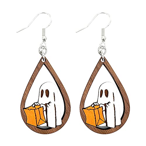 Gold Einfädler Ohrringe Gespenst-Tropfen-Ohrringe aus Holz Geschenk aus Holz Teardrop-Ohrringe Hängende hölzerne Teardrop-Kaninchen-Ohrringe 925 Ohrringe Kinder (White, One Size) von YWJewly