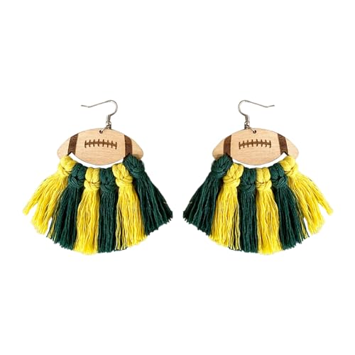 Kleine Ohrstecker für Damen Fußball Cheerleading Football geflochtene Quaste Holzohrringe Ohrringe Fußball Ohrringe Quadratische Diamantohrringe Für Männer (A, One Size) von YWJewly