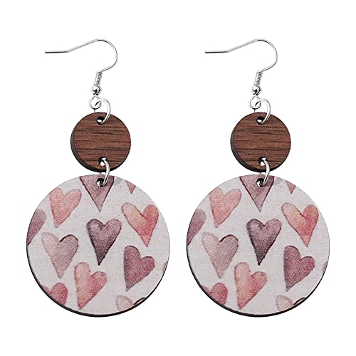 Klobige Tropfenohrringe für Frauen Valentinstag-Paar Runde Holz-Patchwork-Ohrringe mit geometrischem Muster, doppelseitige Ohrringe, um dekorative zu tragen Lady Bag Ohrringe (White, One Size) von YWJewly