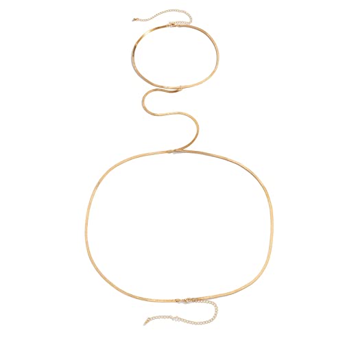 Körperkette Brustgurt Körperkette Fashion Spicy Girl Sweet Cool Flat Bone Chain Hals Brustkette Gürtel Fashion Bikini Dress Taillenkette Kreuz Halskette Männer (Gold, One Size) von YWJewly