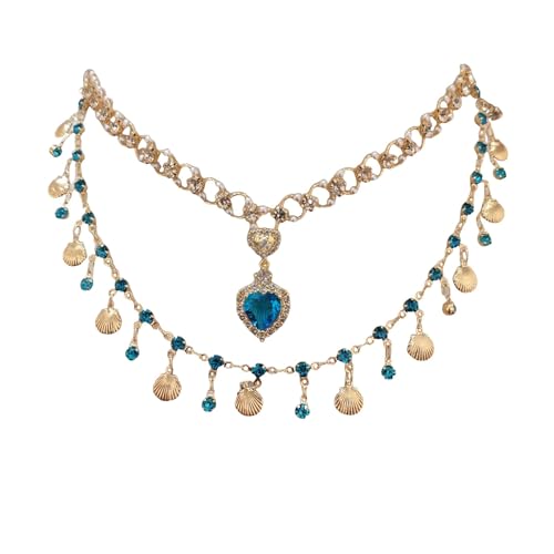 Link Kette Link Collier Strand-Aquamarin-Diamant-Quasten-Halskette, Aquamarin-Zirkonia-Quasten-Halskette, stapelbar, Haute Sense-Sommerkette, Vintage-Schlüsselbeinkette Halsketten (B-Blue, One Size) von YWJewly