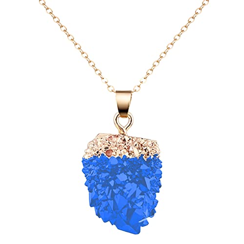 Massive Königskette Für Frauen Mädchen Unregelmäßige Kristall Halskette Wrap Volle Halskette Anhänger Schmuck Heilung Regenbogen Natürlicher Edelstein Draht Felsen 1PC Vergoldete (Blue, One Size) von YWJewly