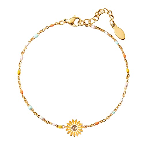 Mittelalter Armband Sonnenblumenarmband Ölgemälde Legierungsmaterial Armband Hochwertige Studentin Temperament Gänseblümchen Sonnenblume Blumen Bienen Armband für Frauen Wasserfeste (Yellow, One Size) von YWJewly