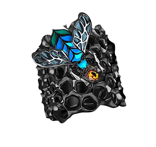 Mode Damenring Zirkonia-Diamantring Vintage Ring Biene Ring graviert für Frauen Ring Wabe Biene Boho Ring böhmischen hohlen Wabenring Chunky Statement Ringe Ringelstrümpfe (black, 6) von YWJewly