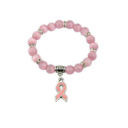 Muttertag Armband Inspirierendes Geschenk Naturstein-Perlen-Brustkrebs-Bewusstseins-Armband Inspirierendes Geschenk für Frau, Mädchen, beste Freundin, Armband Für Damen compatible (Pink-3, One Size) von YWJewly