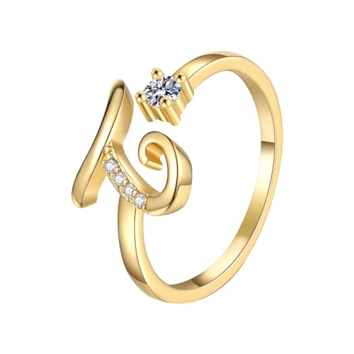 Offener Ring 3D-Blumenform Verstellbarer Ring -Ring mit 26 englischen Buchstaben für Frauen, vielseitiger, verstellbarer Ring mit offenem Ende, Valentinstag-Ring, Ringe Set Silber Herren (T, One Size) von YWJewly