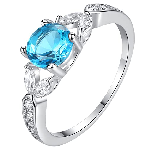 Ringe für Frauen Teen Girls Open Chunky Ringe Grenze Modeschmuck Intarsien Aquamarin Zirkon Ring Weiblicher Einfacher Blumenring Ringe Damen Und Herren (A, One Size) von YWJewly