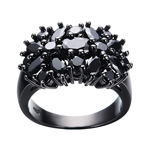 Ringe für Frauen Teen Girls Open Chunky Ringe Schwarz Mode Kristall Oval Ring Größe 5 10 Schmuck Geschenk für Frauen Mädchen Geburtstag Valentinstag Jahrestag Ringe 58 (Black, E) von YWJewly