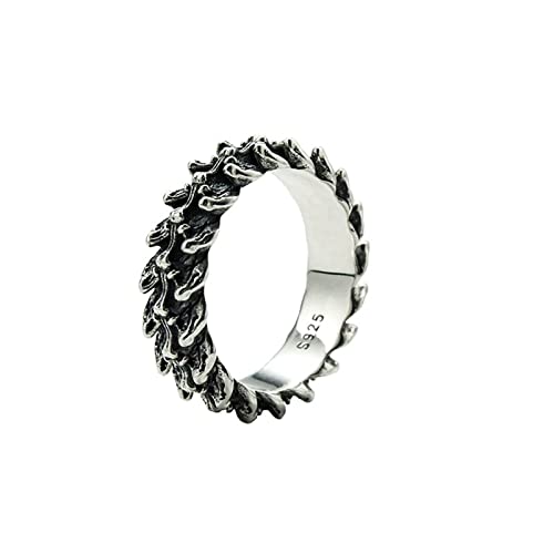 Schmuck für Damen MäDchen Modeschmuck Herren Ring Schwarz Retro Drachenschuppe 925 Sterling Silber Ring Herren Wandtattoo Ringe (Grey, One Size) von YWJewly