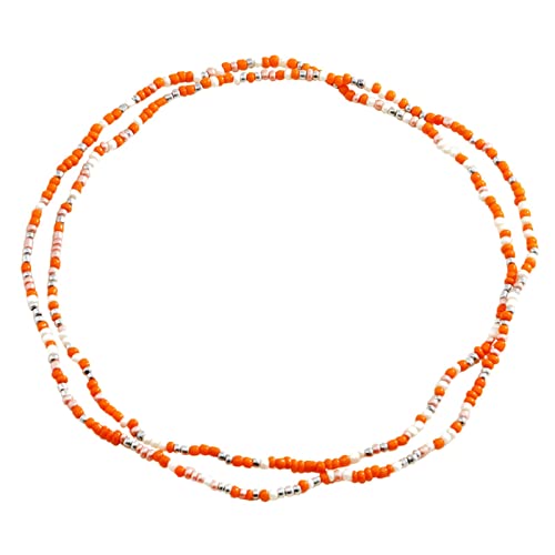 Schmuck für Frauen and Mädchen Perlen Taillenketten für Frauen afrikanische bunte elastische Perlen Körper Taille Bauchkette Set Sommer Bikini Schmuck Gymnastik Halskette (Orange, One Size) von YWJewly