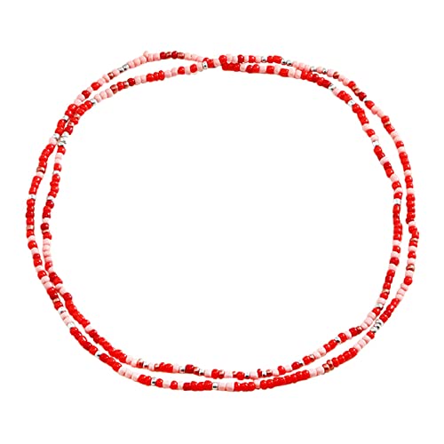 Schmuck für Frauen and Mädchen Perlen Taillenketten für Frauen afrikanische bunte elastische Perlen Körper Taille Bauchkette Set Sommer Bikini Schmuck Gymnastik Halskette (Red, One Size) von YWJewly