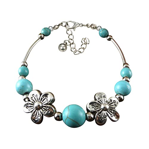 Sommer Armband Damen Türkis-Armbänder, verstellbares Pfirsich-Blumen-Armband, Unisex-Armband, Yoga-Armband, -Armband, blaues Edelstein-Armband, Türkis-Schmuck, echtes Pedometer (B-Blue, One Size) von YWJewly