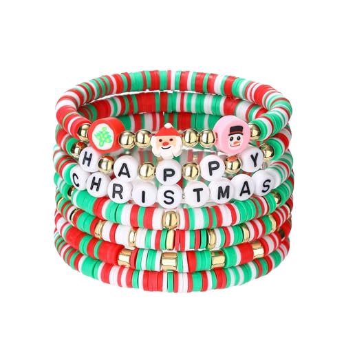 YWJewly Armband Damen Edelstahl Weihnachtliche bunte handgefertigte Armbänder weichem Ton mit Buchstaben vielseitigen Schneemann-Armbändern Armband Stifte (F-Red, One Size) von YWJewly