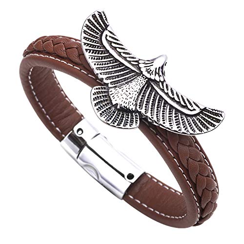 YWJewly Armband Teenager Mädchen Männer Stahl Edelstahl Eagle's Frauen Rindsleder Handgewebtes Armband für Armband Armbänder Armbanduhr Mit Schrittzähler (Brown, One Size) von YWJewly