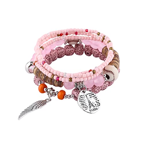 YWJewly Bunte Armbänder Damen Stapelbare Perlenarmbänder Damen Herren Stretch Multilayer Armband Set Mehrfarbiger Schmuck Solar Armbanduhren Für Herren (G, One Size) von YWJewly