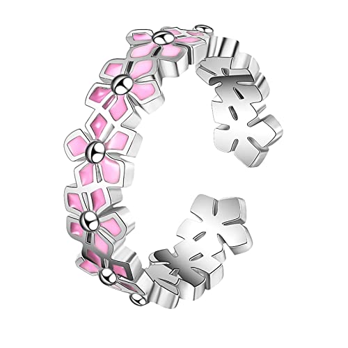 YWJewly Couple Rings Frauen-Mode-Ring-offene justierbare Ringe rosa Blumen-Ring-nettes Mädchen-Ring-Geburtstags-Geschenk Ringe Für Damen 585 (Pink-2, One Size) von YWJewly