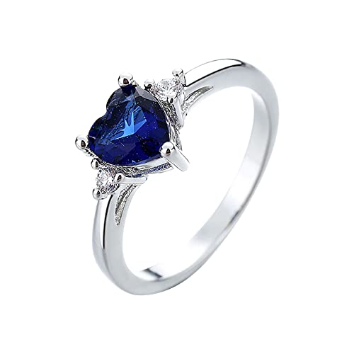 YWJewly Damen-Eheringe and geschnittenem Zirkon Engagement Round Cut Zirkonia Frauen Eheringe Schmuck Ringe für Frau Halloween Rings (Blue, 7) von YWJewly