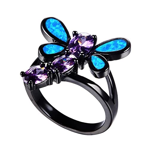 YWJewly Damen-Eheringe and geschnittenem Zirkon Mischfarben-Schmetterlings-Opal-Kristallring Kreativer einfacher Ring Ringmappe Ringe (Blue, 8) von YWJewly