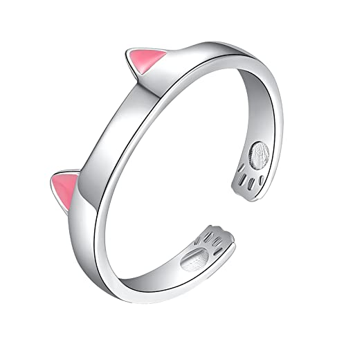 YWJewly Damen Schmuckring mit Zirkon Animal Open Pet Jewelry Pet S925 Cat Lovers Silberring verstellbar D-ringe Für Handtaschen (Pink, One Size) von YWJewly