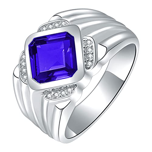 YWJewly Damenmoder Trend voller Blumenring Quadratischer -Blau-Grün-Zirkon-Ring Modischer männlicher Persönlichkeits-Imitations-Turmalin-Ring Ringe Ketten (Blue, One Size) von YWJewly